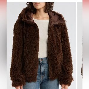 Sam Edelman Faux Fur teddy Jacket in chocolate coat zipper medium m